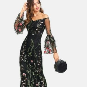 🌳🌾BOTANICAL EMBROIDERED MESH OVERLAY BARDOT 🌾🌳